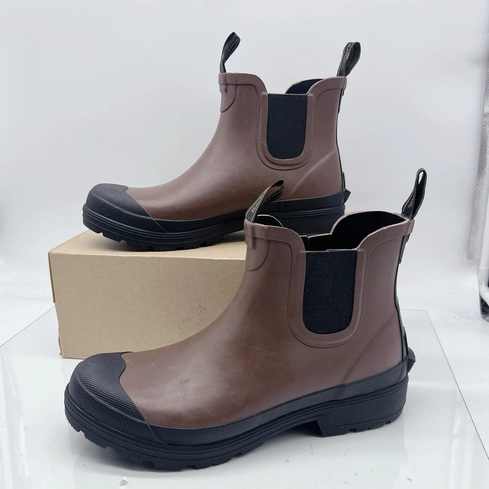 Barbour Storm Men's Chelsea Rain Boots Pull On Dark San Brown Black Size US 10